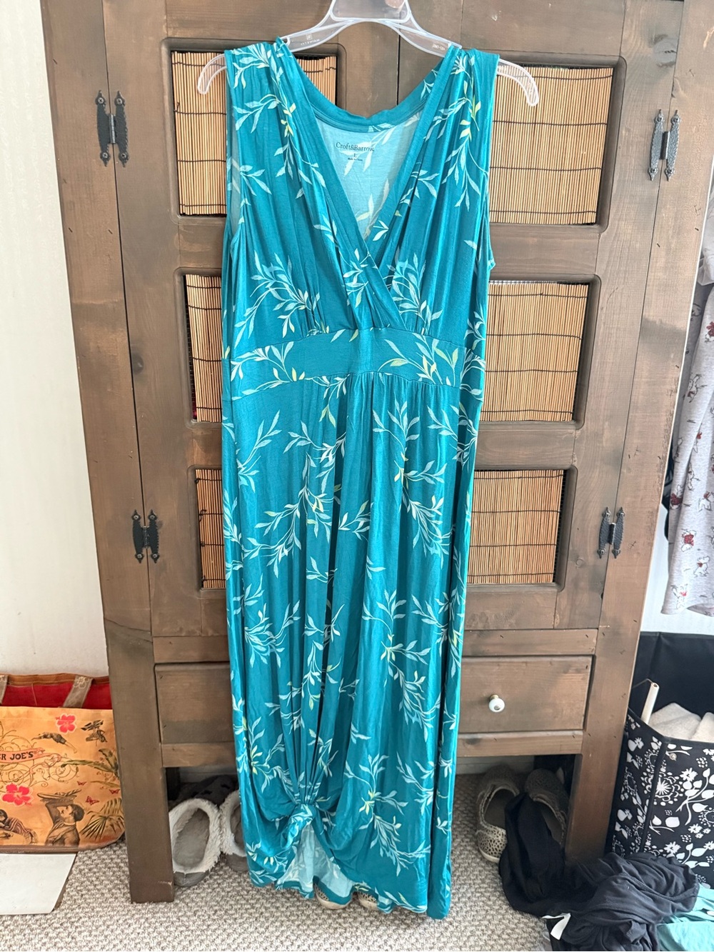 Croft & Barrow Teal Maxi Dress w/White Leaf/Floral Print